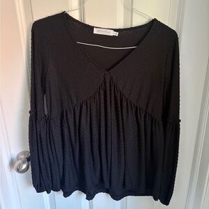 All in Favor Whimsigoth Black Smocked Long Sleeve Blouse